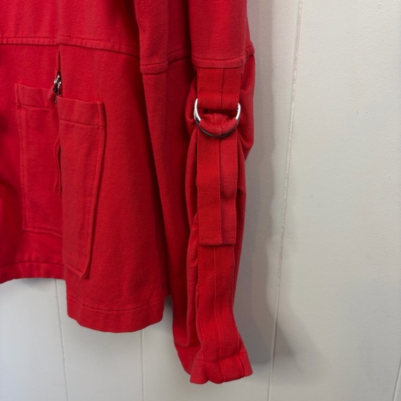 Neon Buddha Coral Red Button Yoga Jacket Stretch size Small Cotton Athleisure - Picture 3 of 10